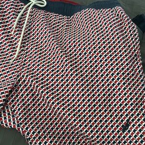 Nautica Red White Navy Geometric Swim Shorts men’s XL